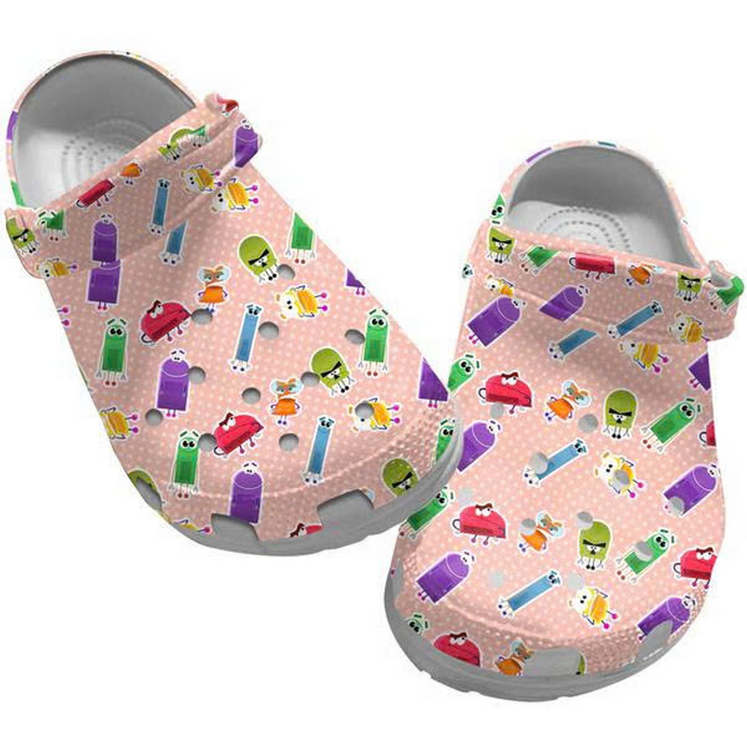 Storybots Characters Pattern Light Pink With Polka Dots Clogs For Kids & Adults