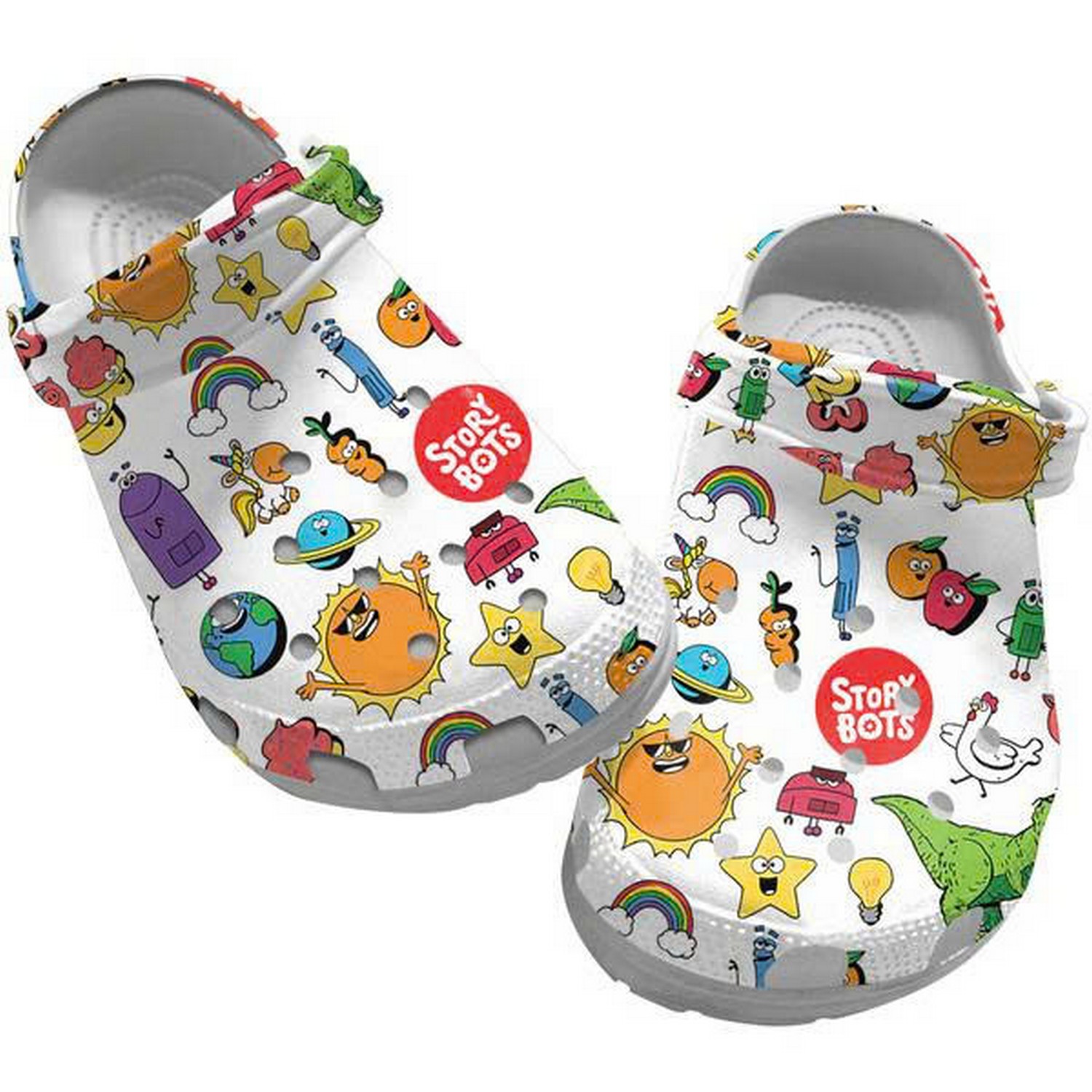 Storybots Cute Characters Pattern White Clogs For Kids & Adults