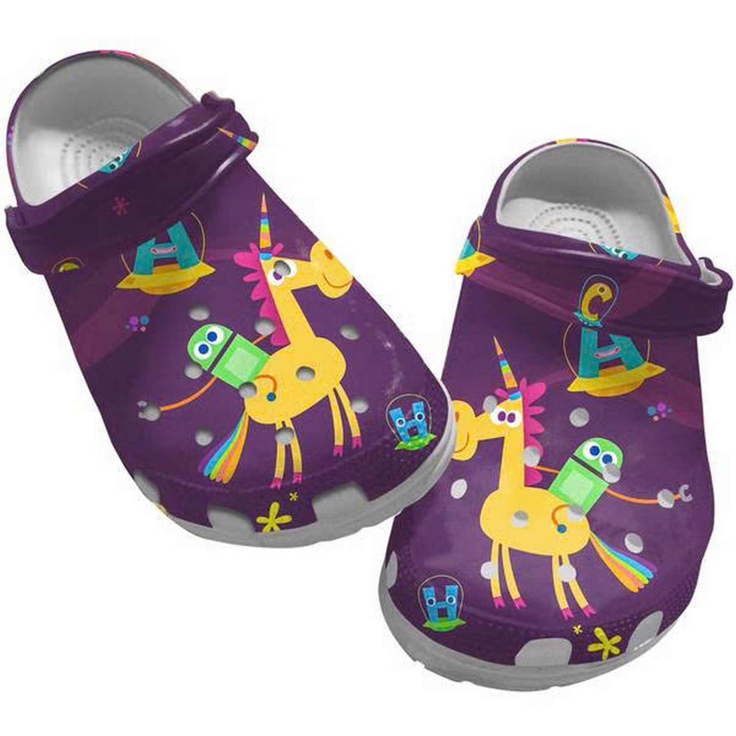 Storybots Greeb Beep Flying With Unicorn Purple Clogs For Kids & Adults