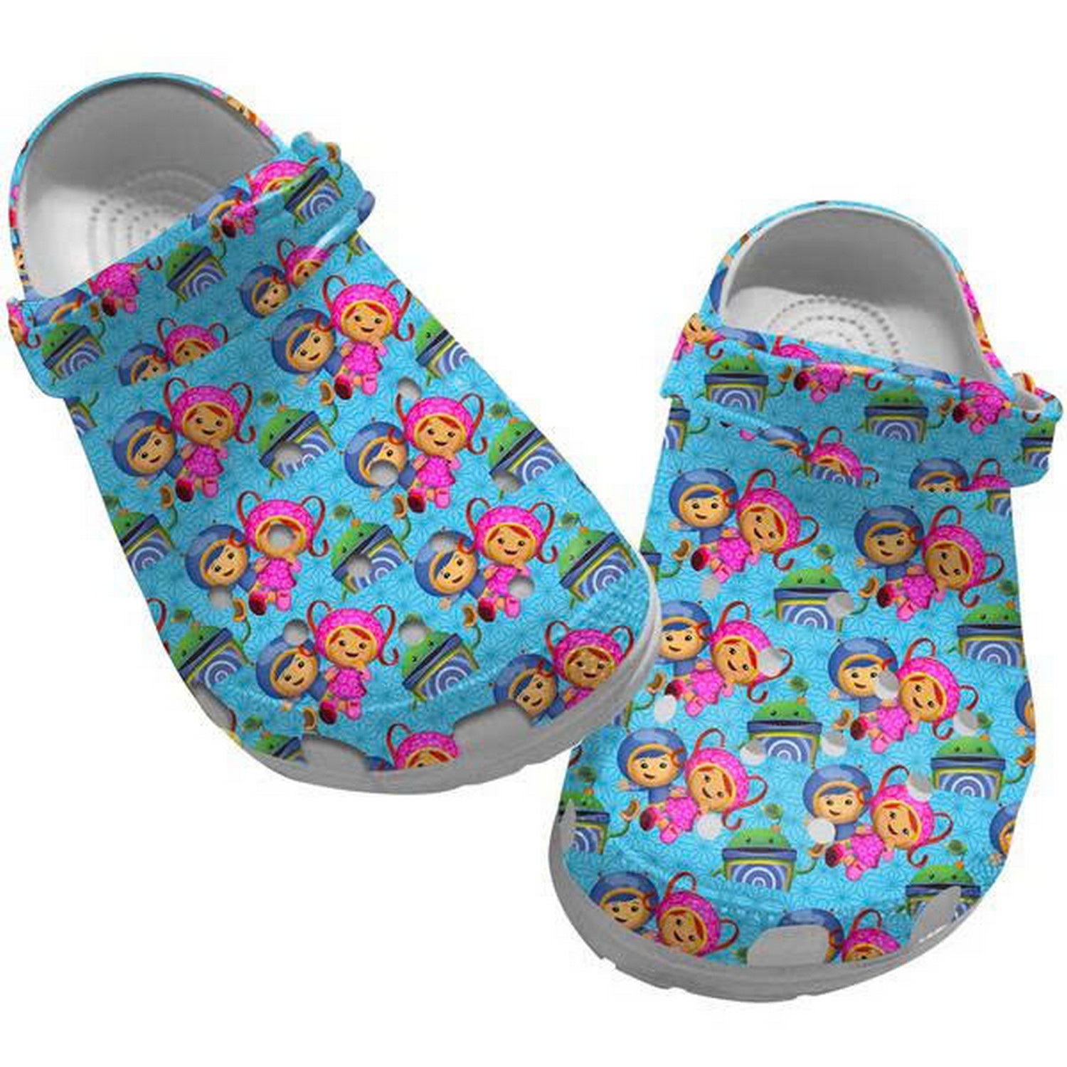 Team Umizoomi Cute Milli Geo And Bot Patern Blue Clogs For Kids & Adults