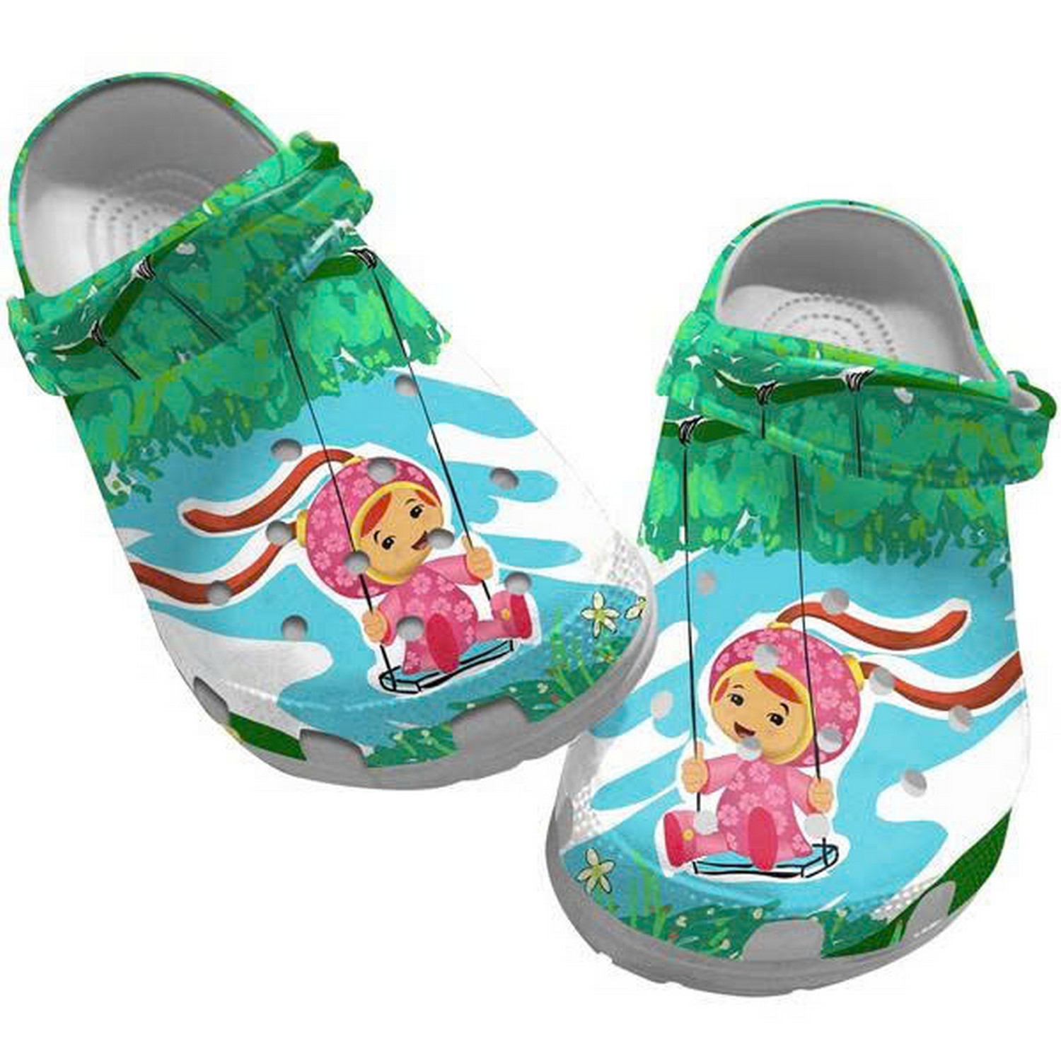 Team Umizoomi Milli Playing On Swing Clogs For Kids & Adults