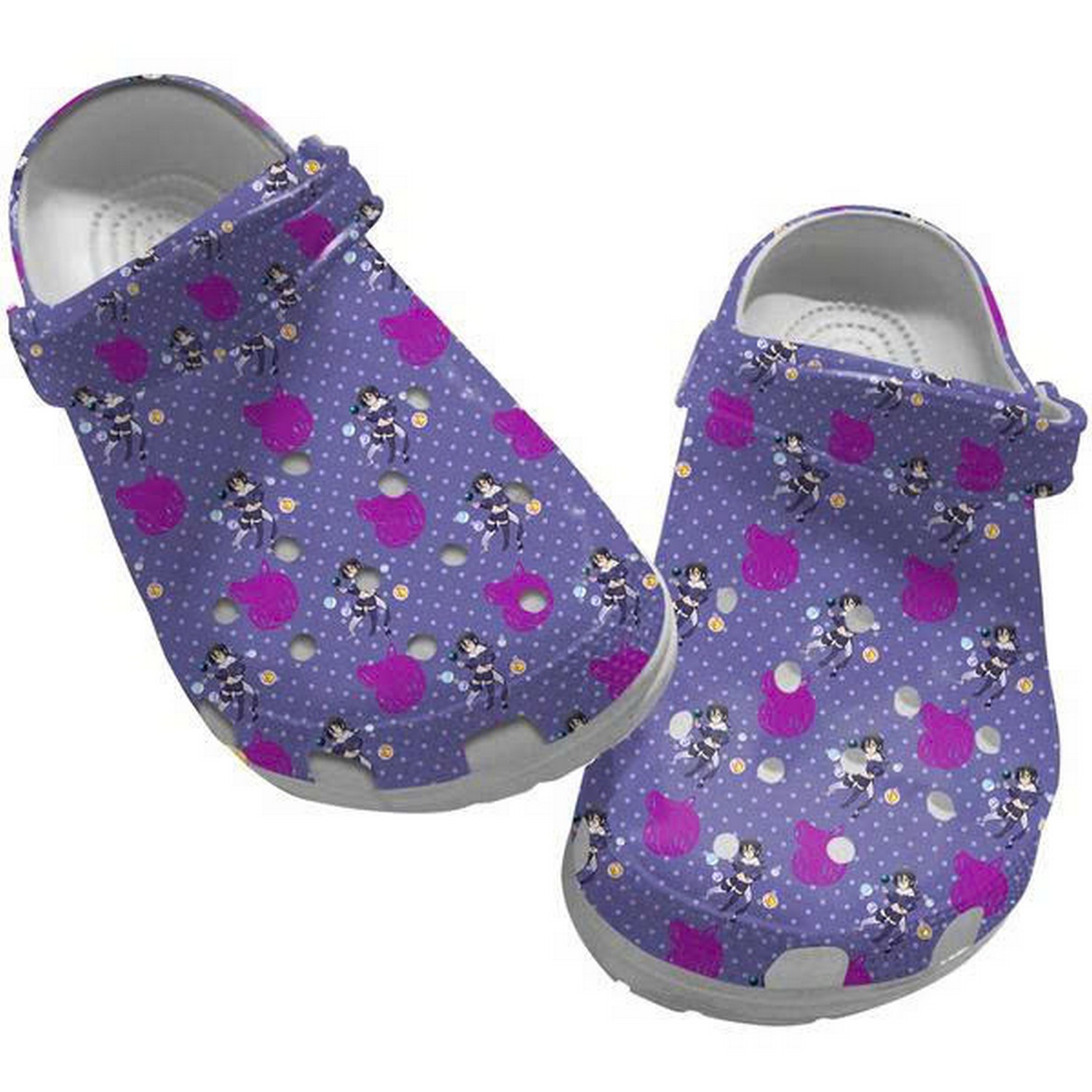 The Seven Deadly Sins Cute Gowther Pattern Purple With Polka Dots Clogs For Kids & Adults