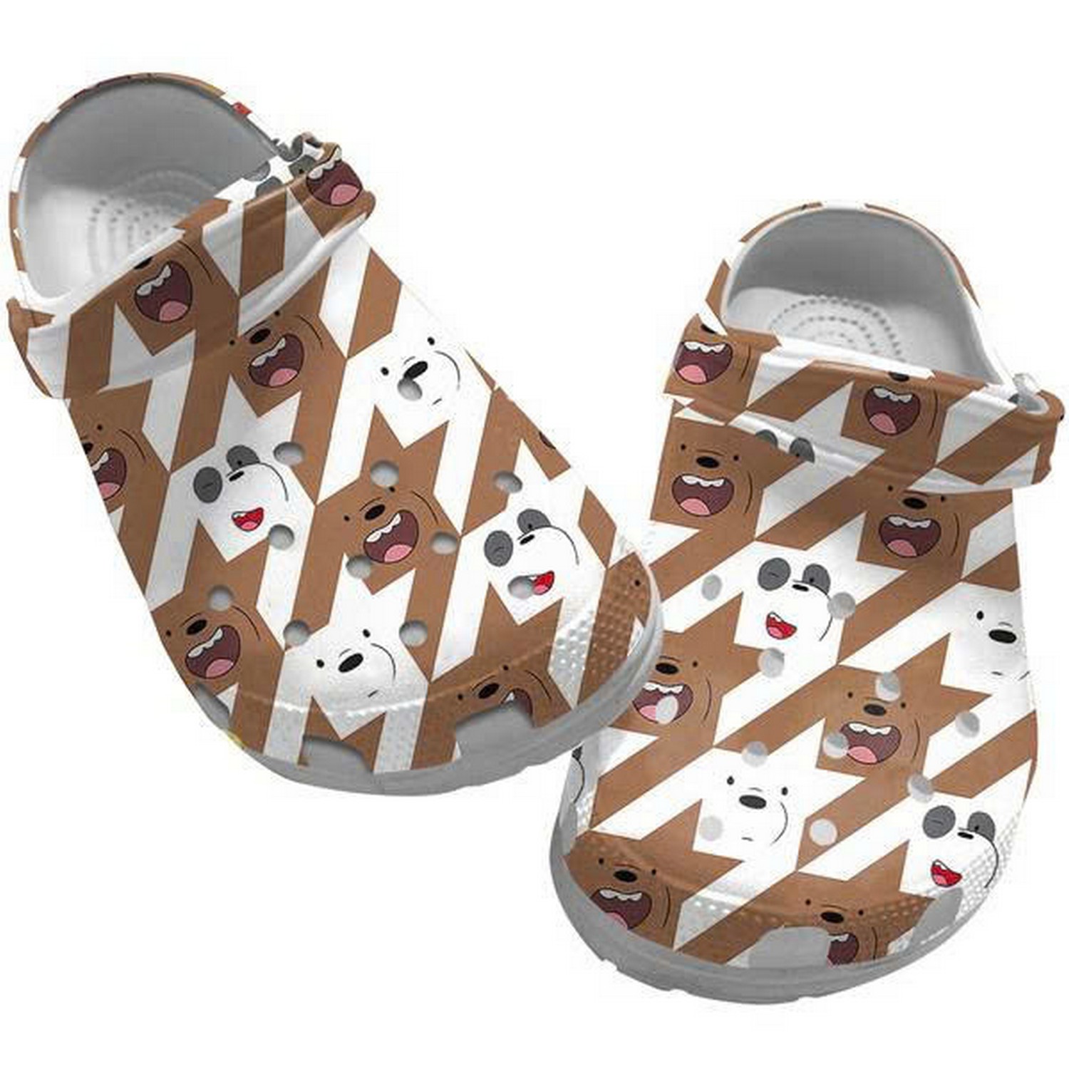 We Bare Bears Funny Ice Bear Panda And Grizzly Square Face Pattern Clogs For Kids & Adults