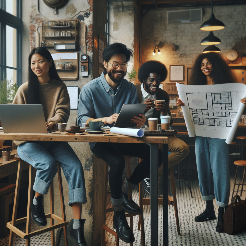 product development team in scandinavian coffee shop