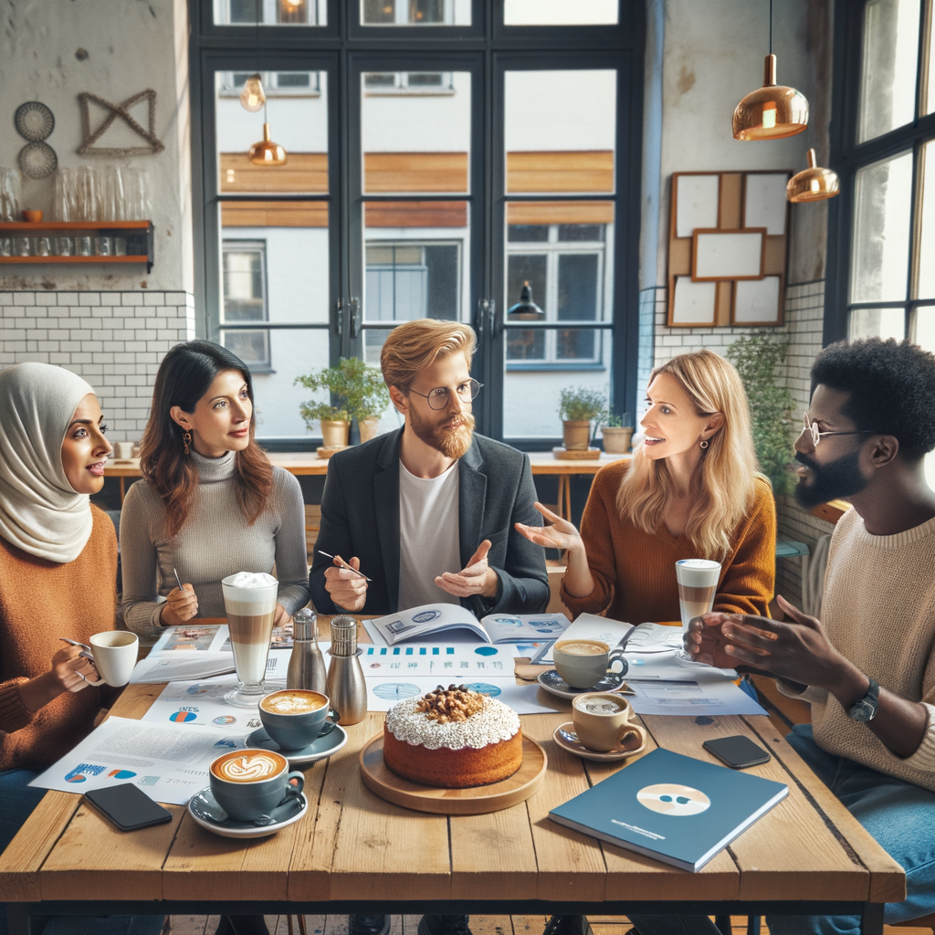 advertising artificial intelligence team in a scandinavian coffee shop