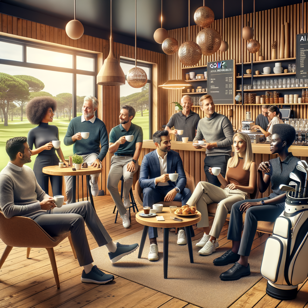 golf artificial intelligence team in a scandinavian coffee shop