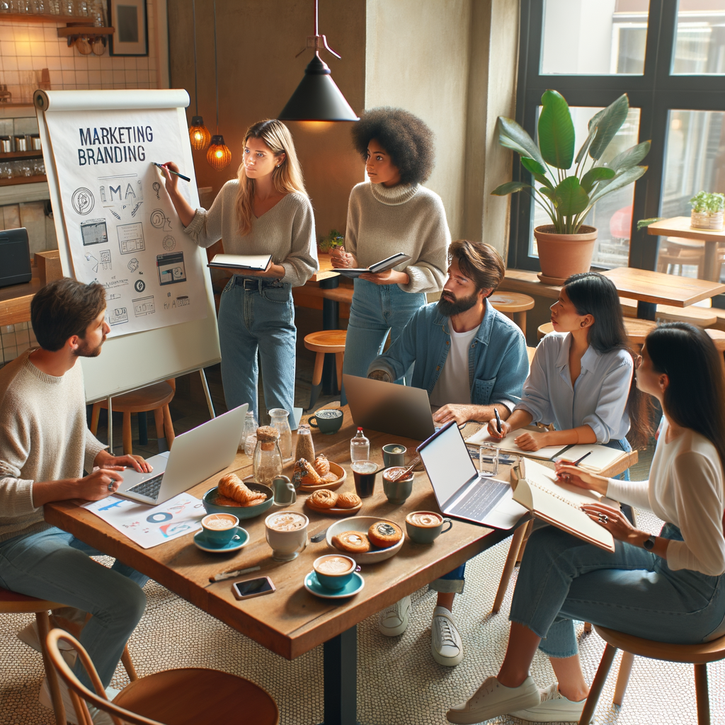 marketing branding team in a scandinavian coffee shop