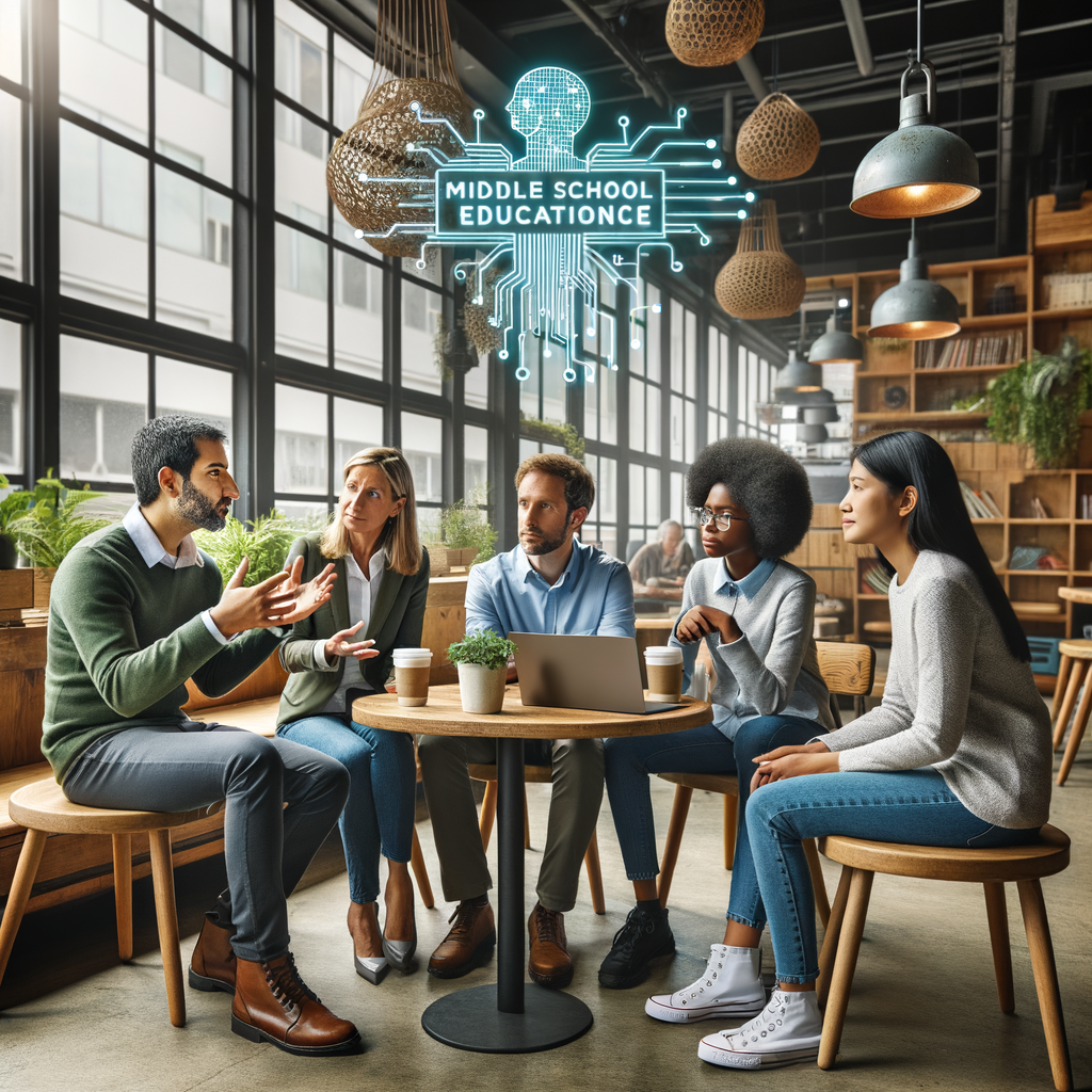 middle school education artificial intelligence adult team in a scandinavian coffee shop