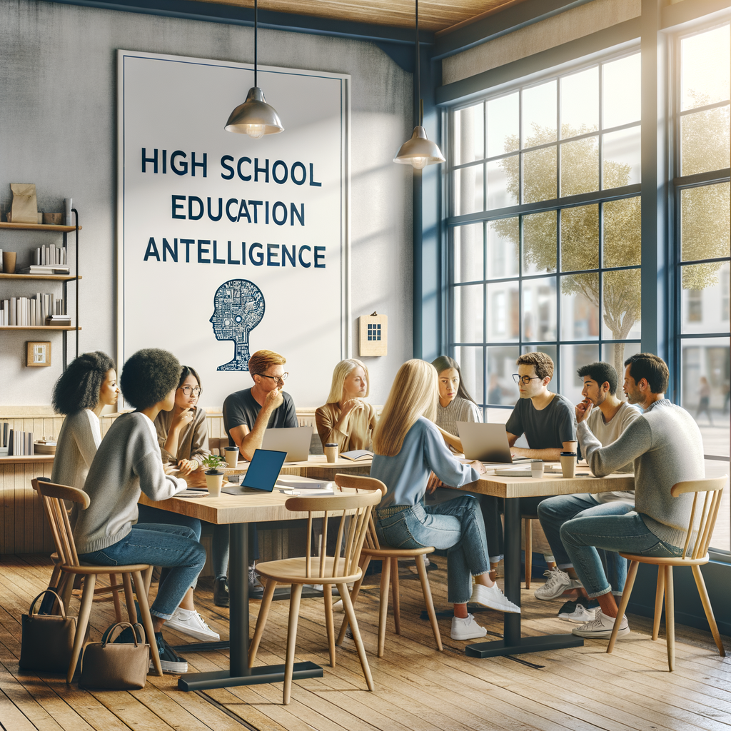 high school education artificial intelligence adult team in a scandinavian coffee shop