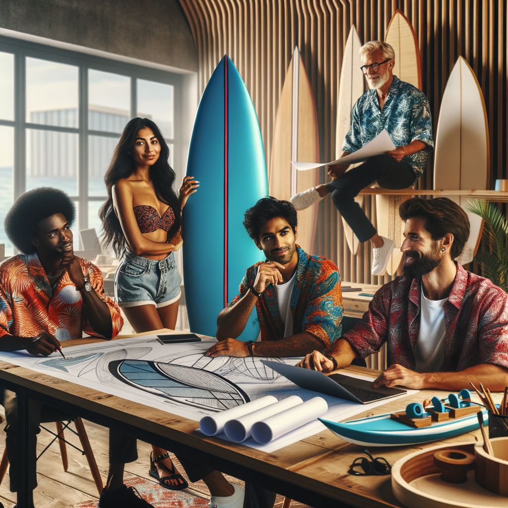 ai surf board team in a nordic office
