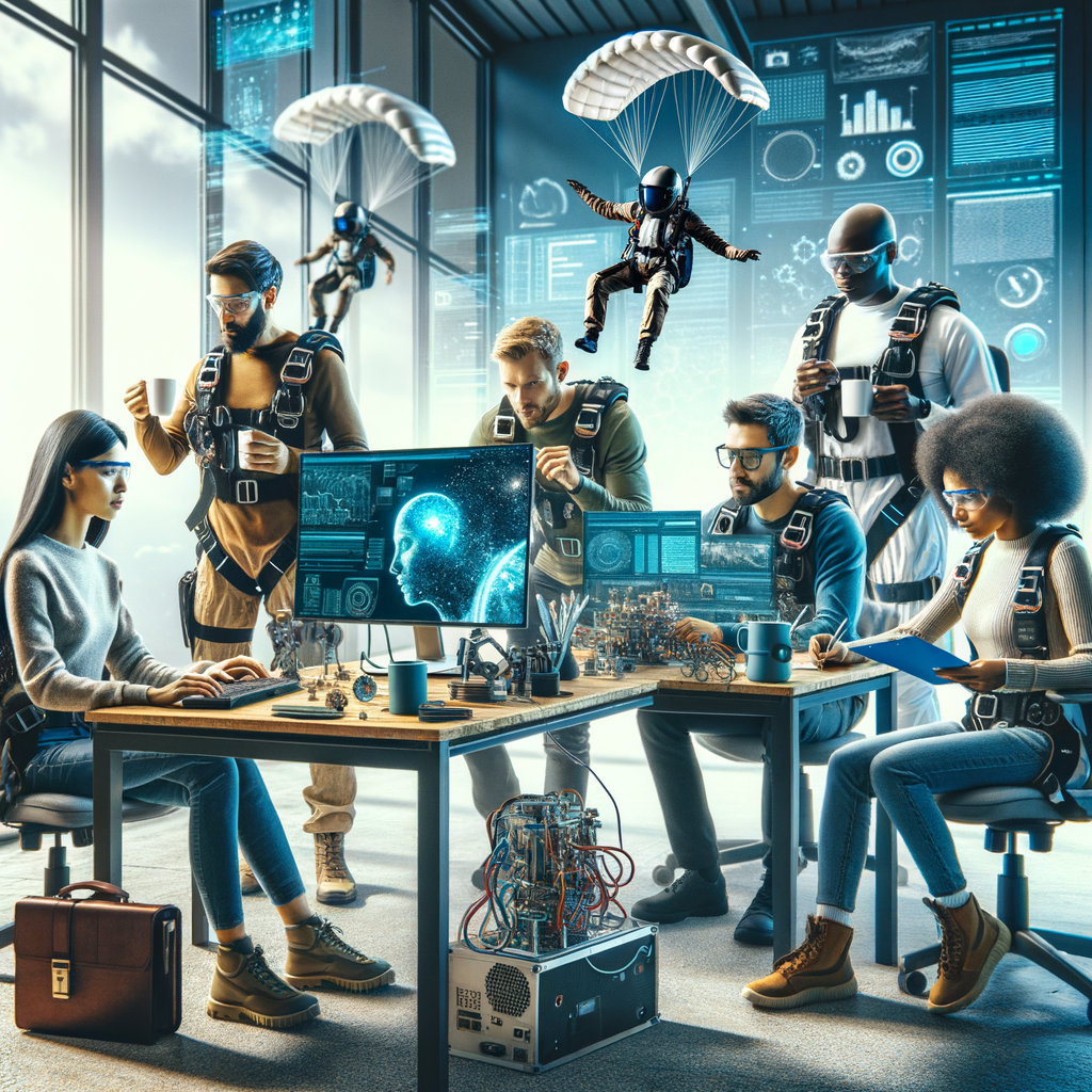 skydiving ai team in a nordic office