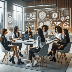 cryptocurrency and blockchain female team in a nordic office