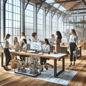 mechanical engineering female team in a nordic office