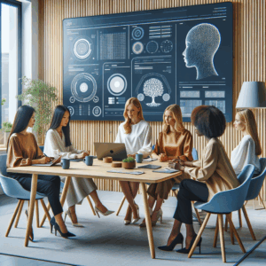 AI Model Trainer female team in a nordic conference office
