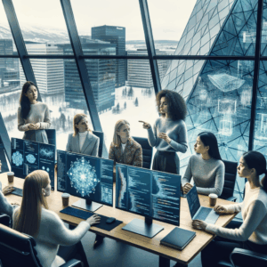 Generative AI Engineer female team in a nordic conference room