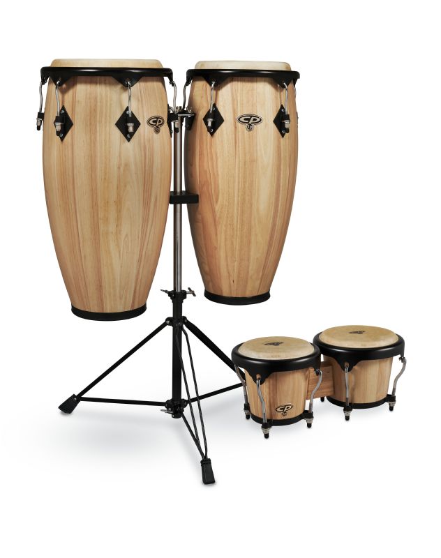 11" & 11¾" Congas With Stand And Matching Bongos CP Set, Natural Wood