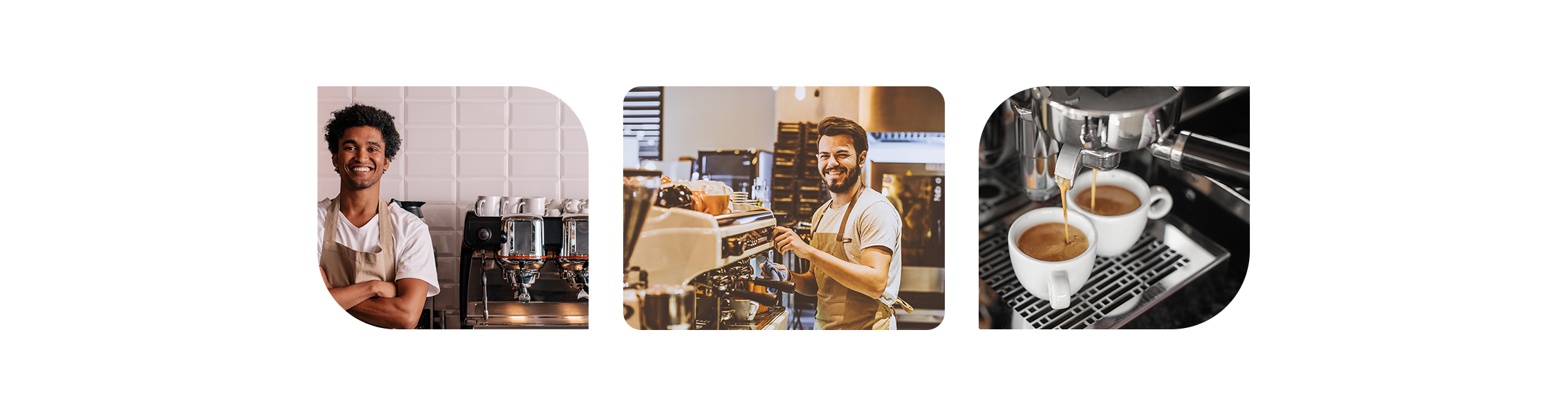 Coffee shop POS system image collage showing multiple coffee houses