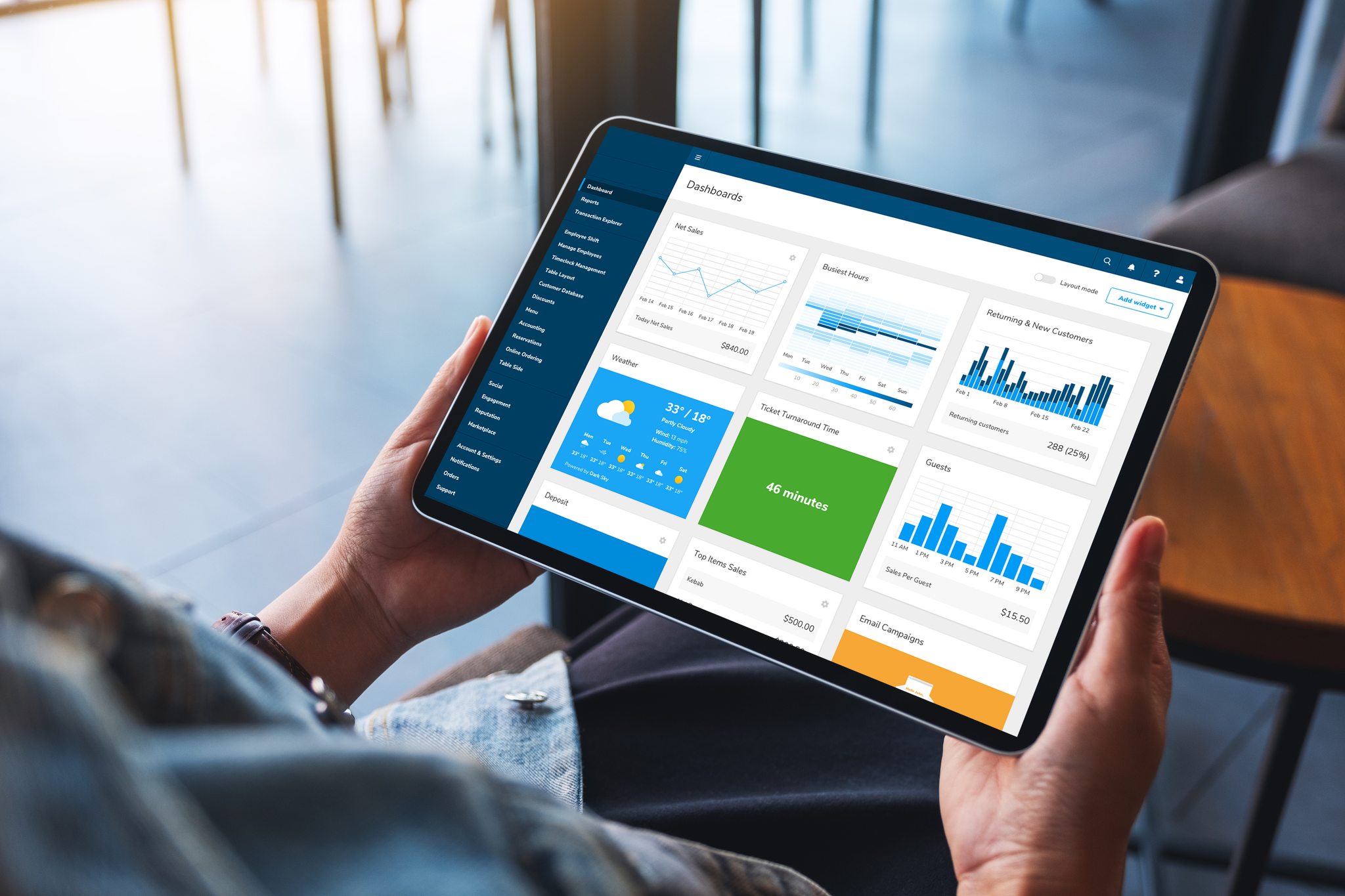 POS features Lighthouse back office viewed on a tablet