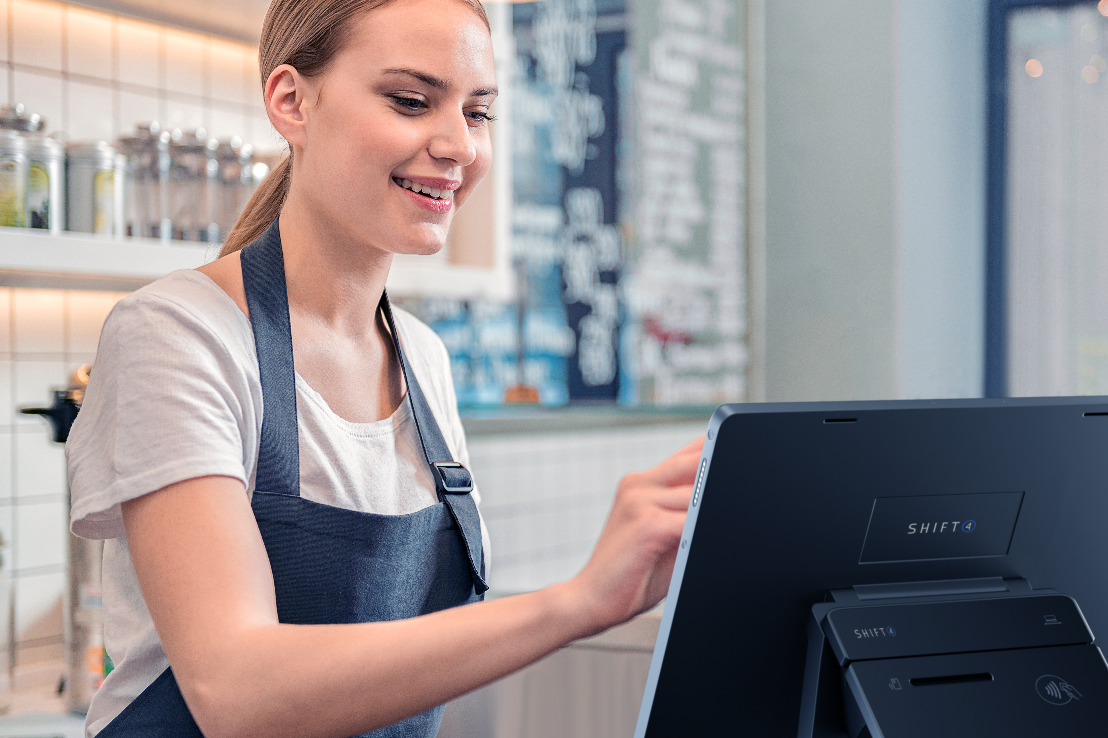 POS back office mobile POS app employee using SkyTab POS workstation