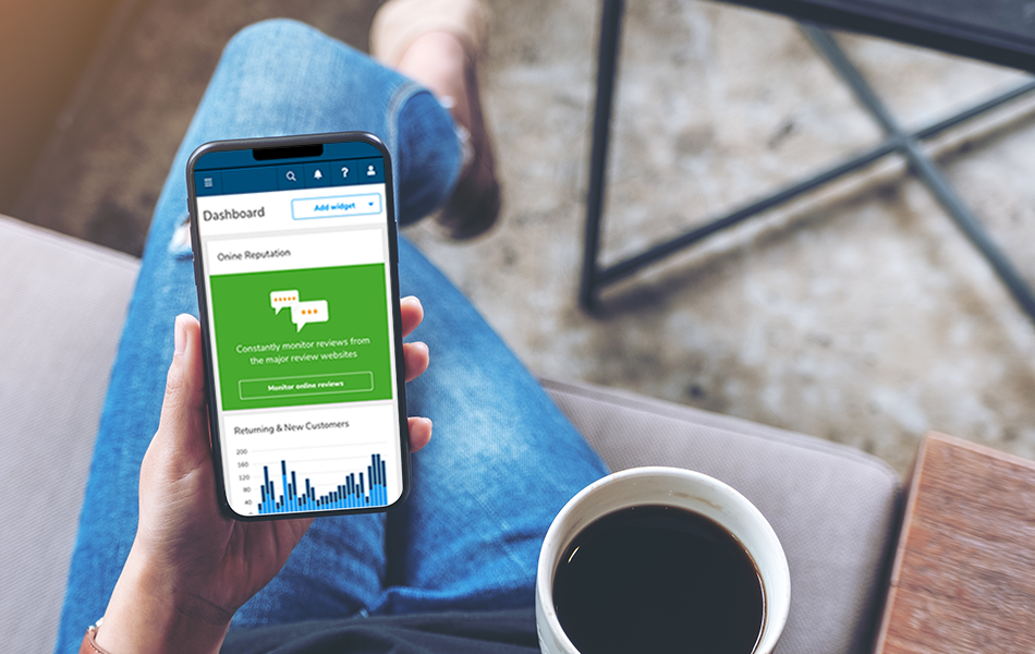 customer loyalty programs restaurant owner looking at customer activity in SkyTab back office mobile app