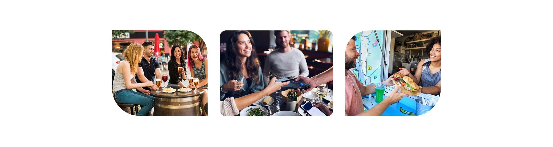Mobile payment system mobile ordering system image collage showing various restaurant environments