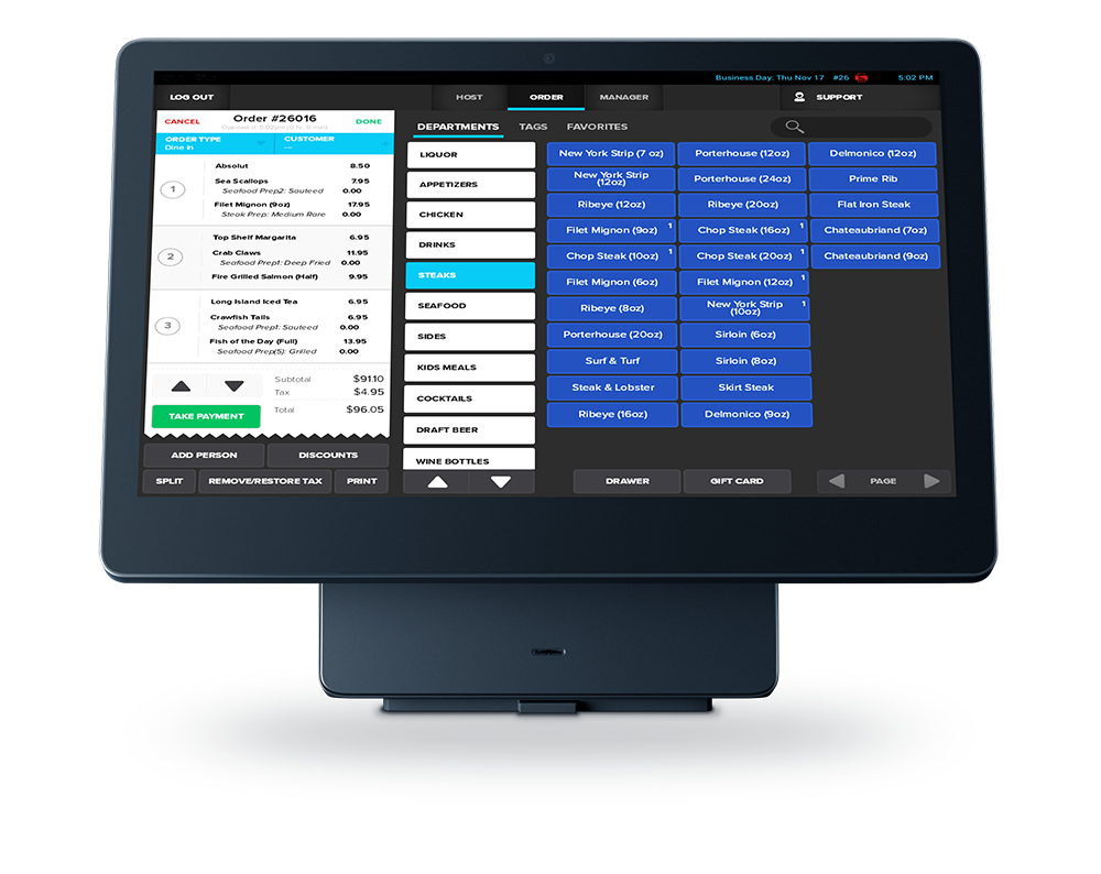 Online ordering system SkyTab POS user interface