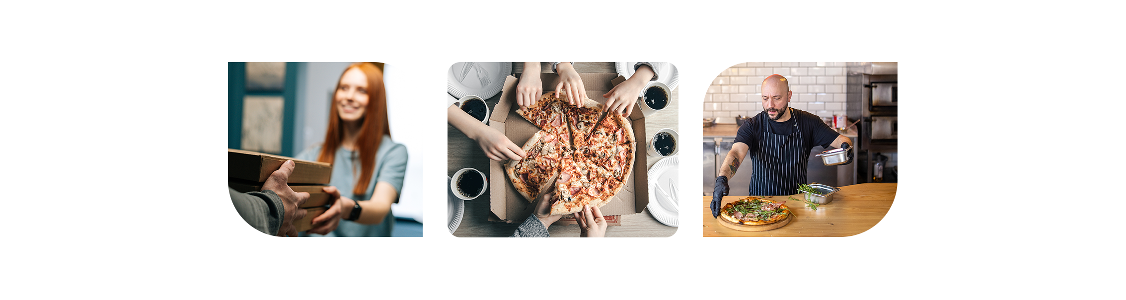 Pizza POS system image collage showing various phases of pizzeria operations