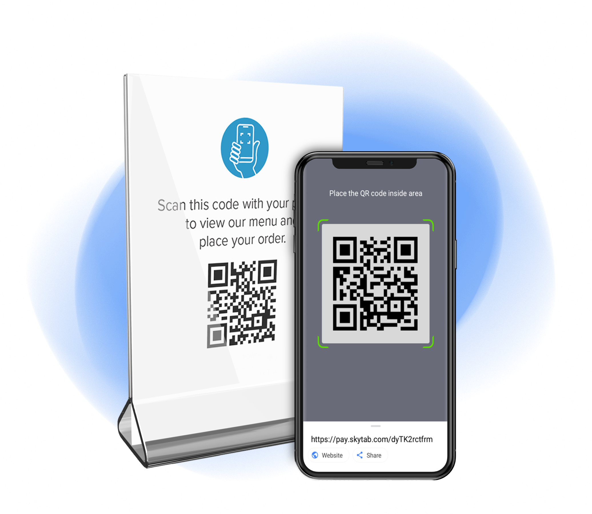 QR code payment system QR code ordering system table tent and mobile with a QR code