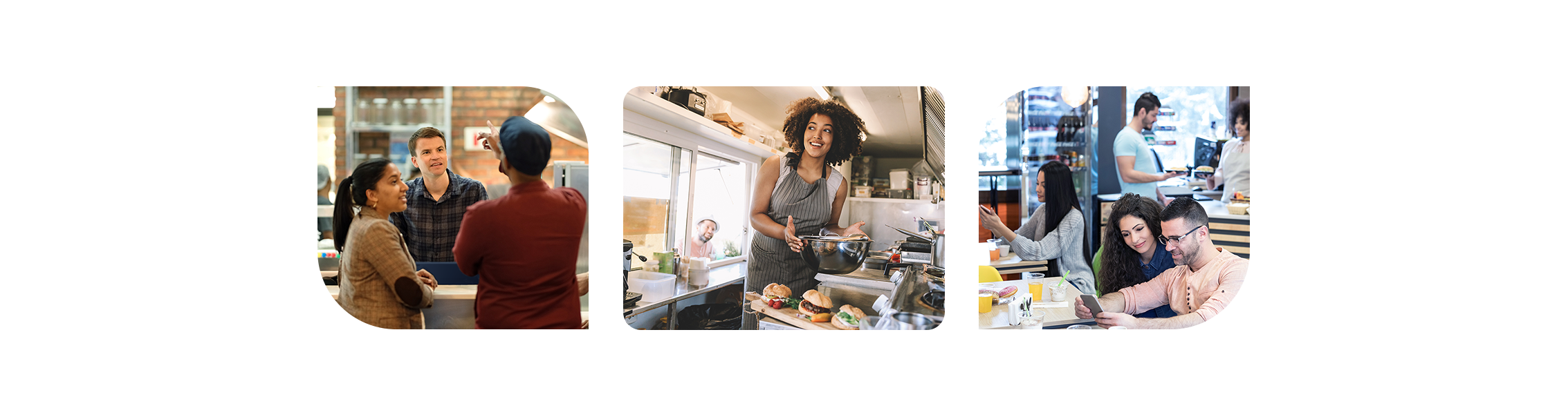 Quick-service POS image collage showing various fast-casual restaurant environments