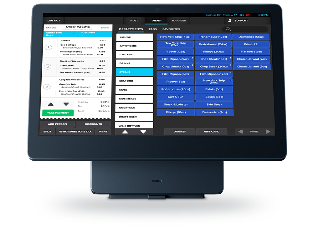Quick-service POS SkyTab workstation user interface