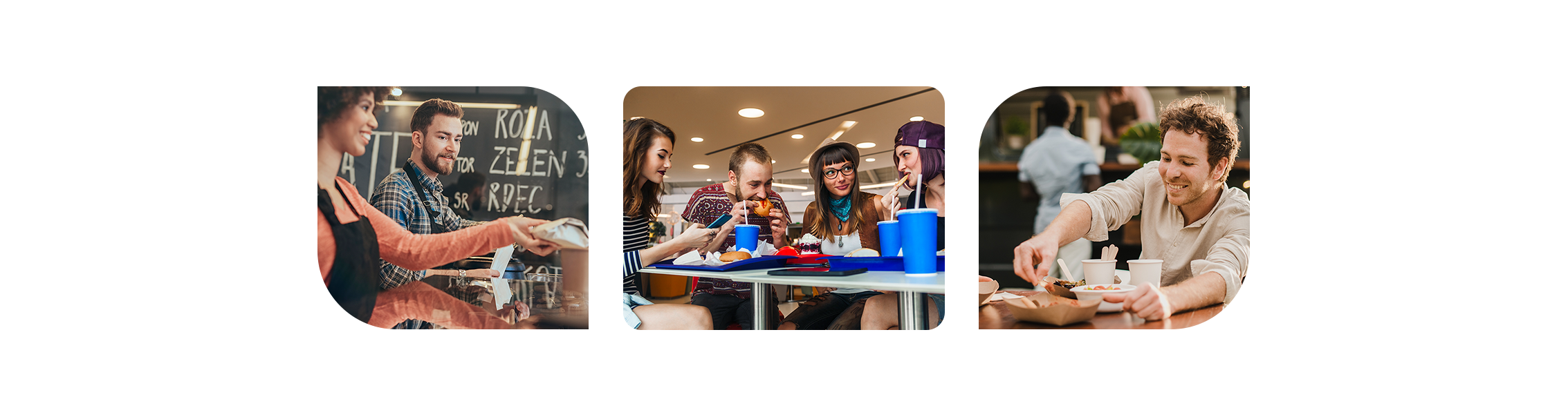 Quick-service POS image collage showing various fast-casual restaurant environments