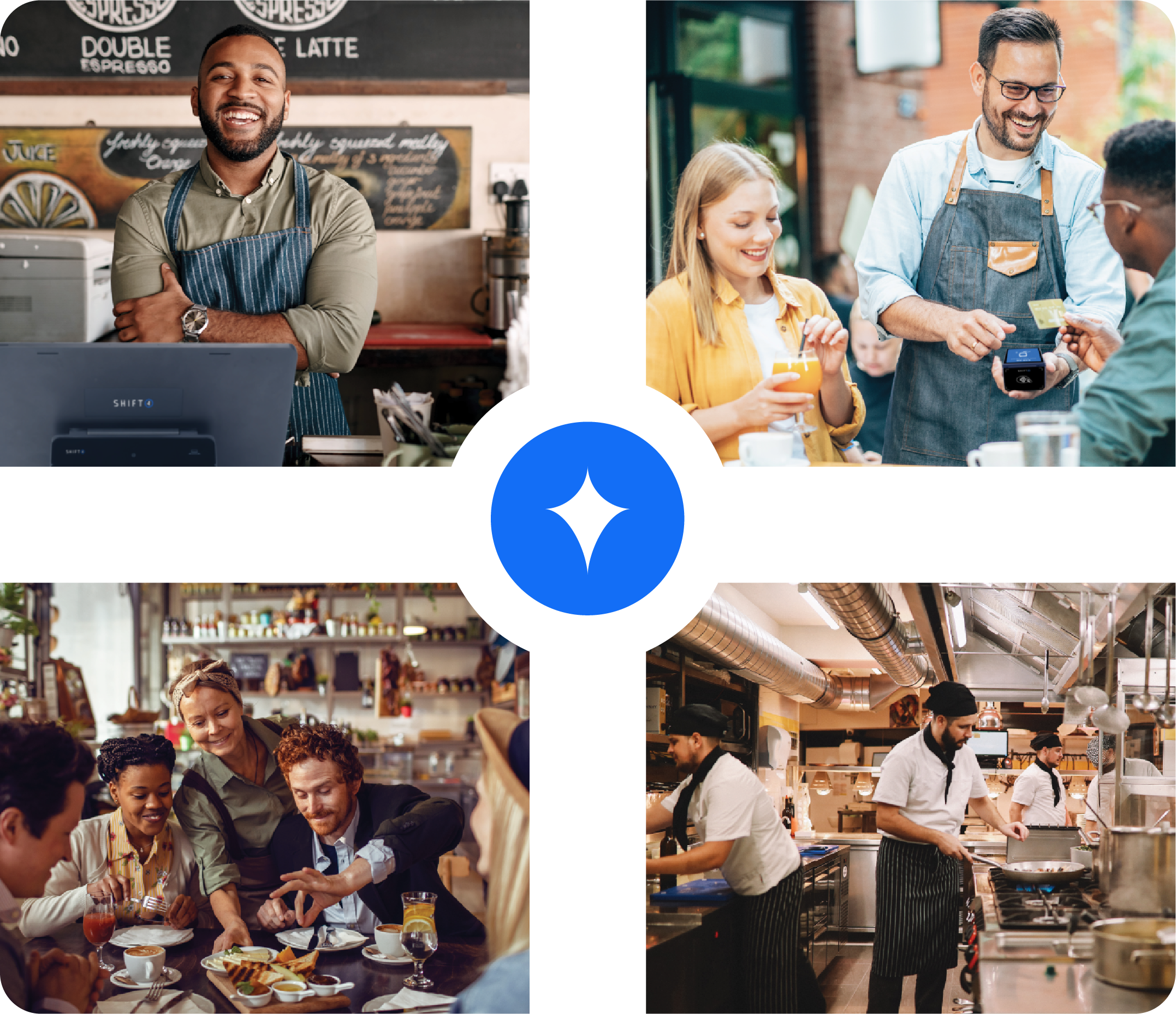 Restaurant POS system image collage of restaurant environments using SkyTab