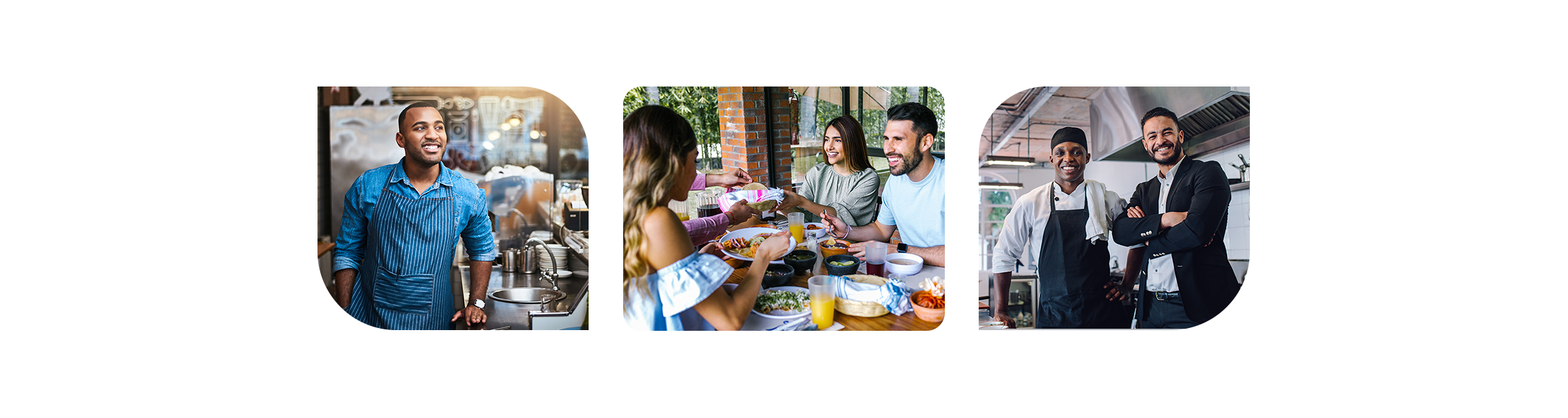 Restaurant POS system image collage of restaurant owners and customers looking happy SkyTab