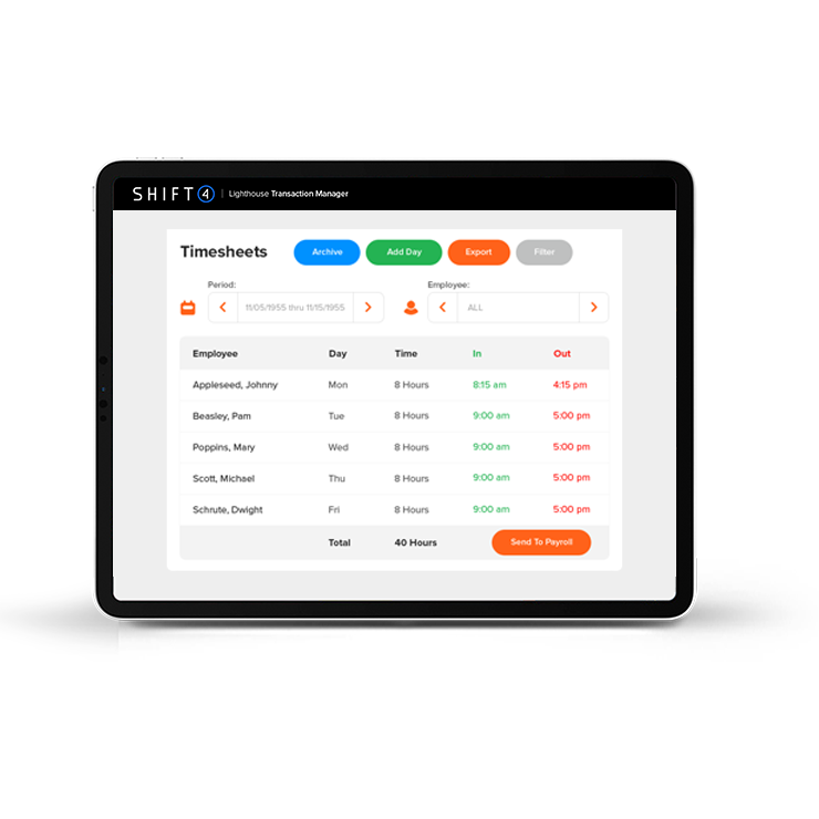 Restaurant labor management employee timesheets featured in SkyTab back office