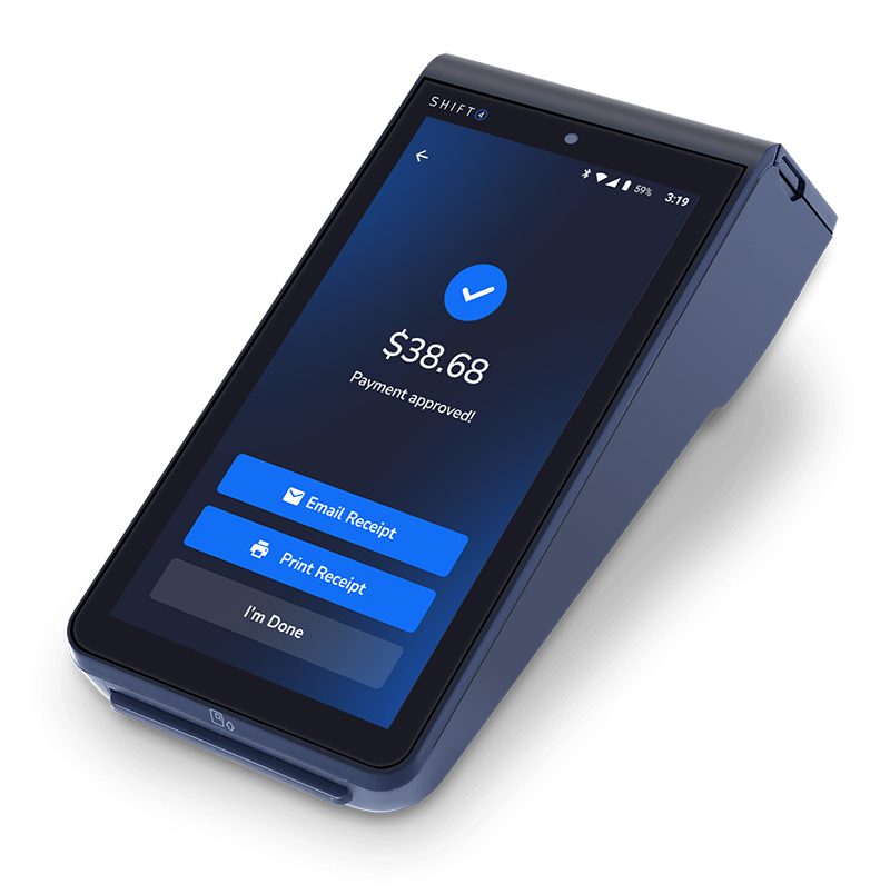 SkyTab mobile device showing payment approved interface