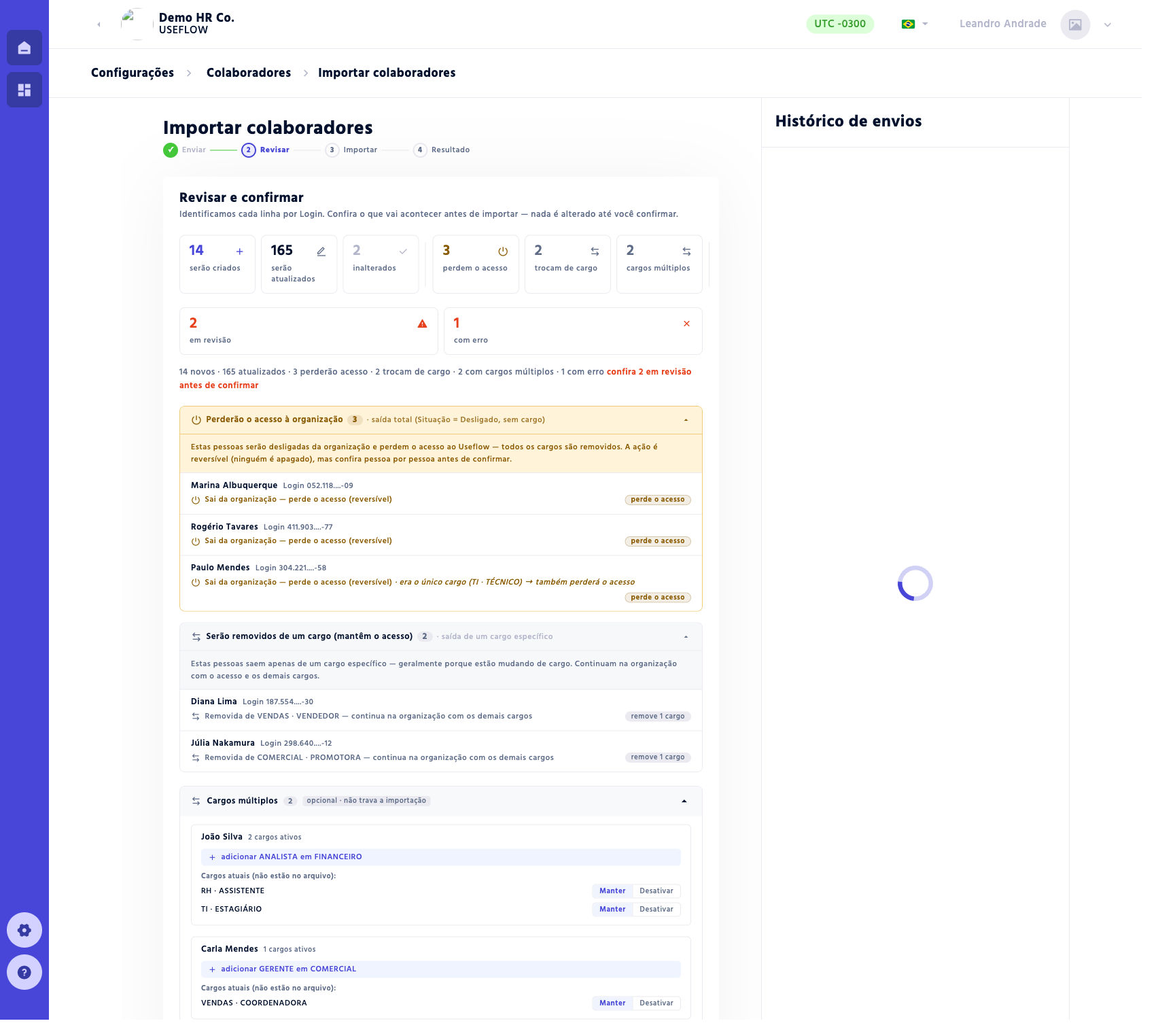 Tela Revisar e confirmar com os cartões de resumo e os grupos