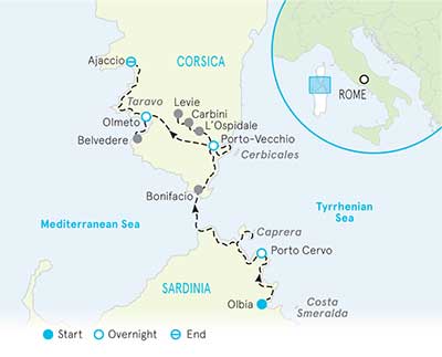 Sardinia & Corsica Tour Map