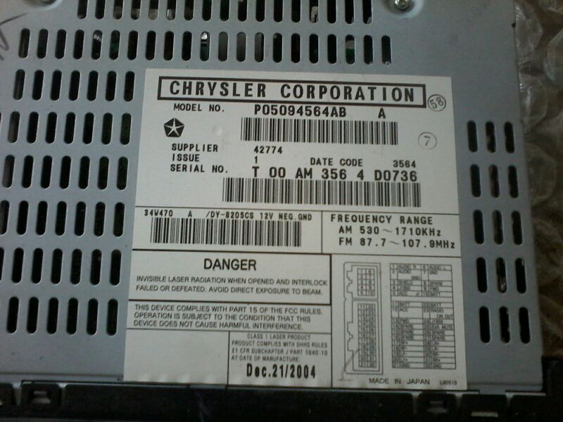 Used 2005 Chrysler PACIFICA AM-FM-CD player and changer control - Stock #A00376