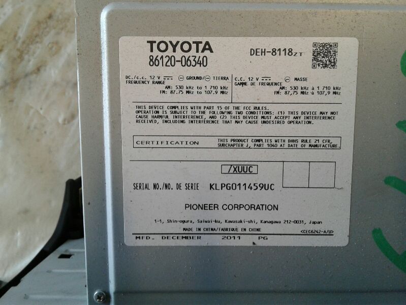 Used 2012 Toyota CAMRY Radio Audio - Stock #018974