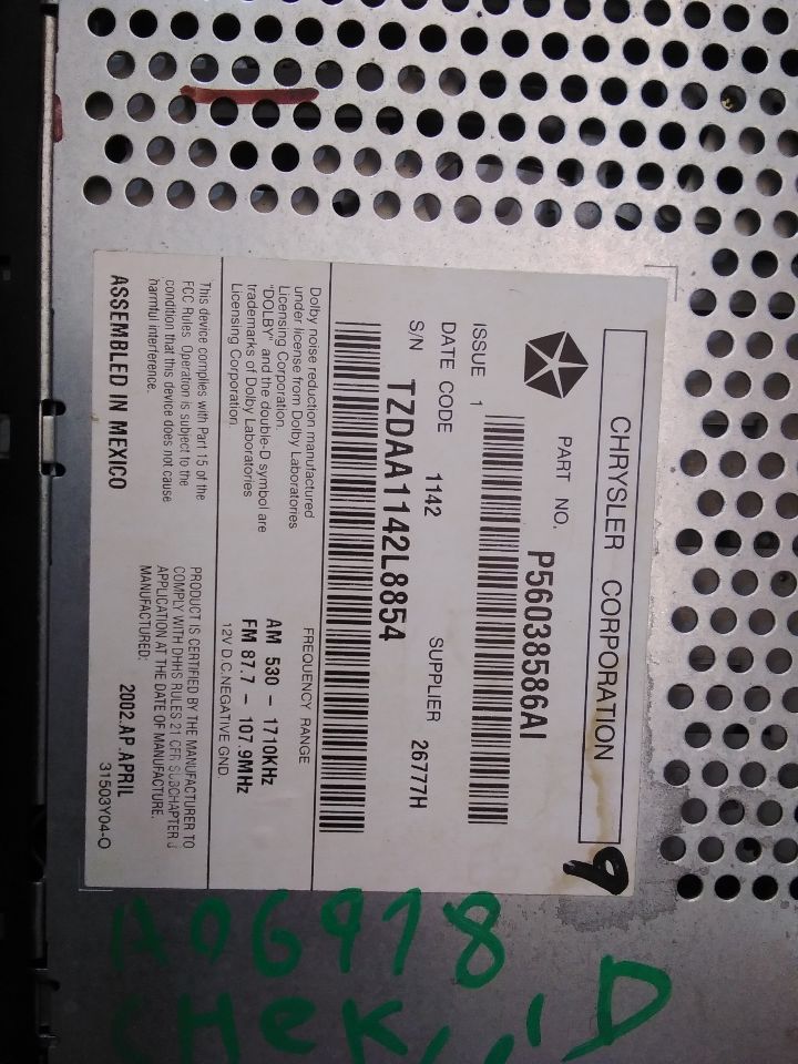Used 2002 Jeep LIBERTY face plate ID RBP - Stock #A06918