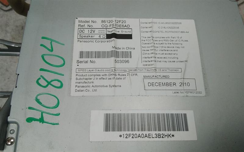 Used 2011 Toyota COROLLA ID 518B5 on radio face - Stock #H08104
