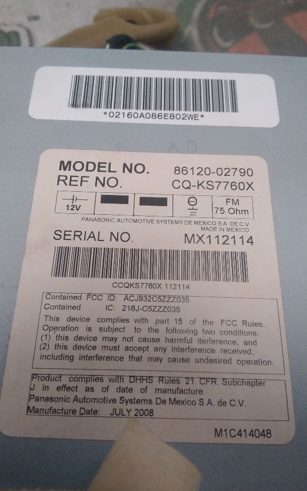 Used 2009 Toyota COROLLA ID A51848 on radio face - Stock #h08379