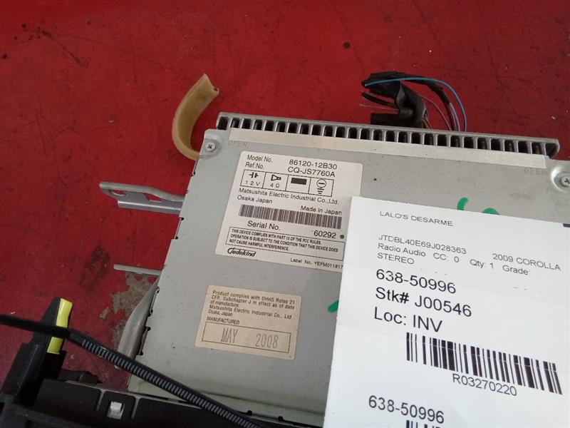 Used 2009 Toyota COROLLA ID 51840 on radio face - Stock #J00546