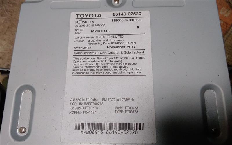 Used 2018 Toyota COROLLA ID 100639 on radio face - Stock #H11255