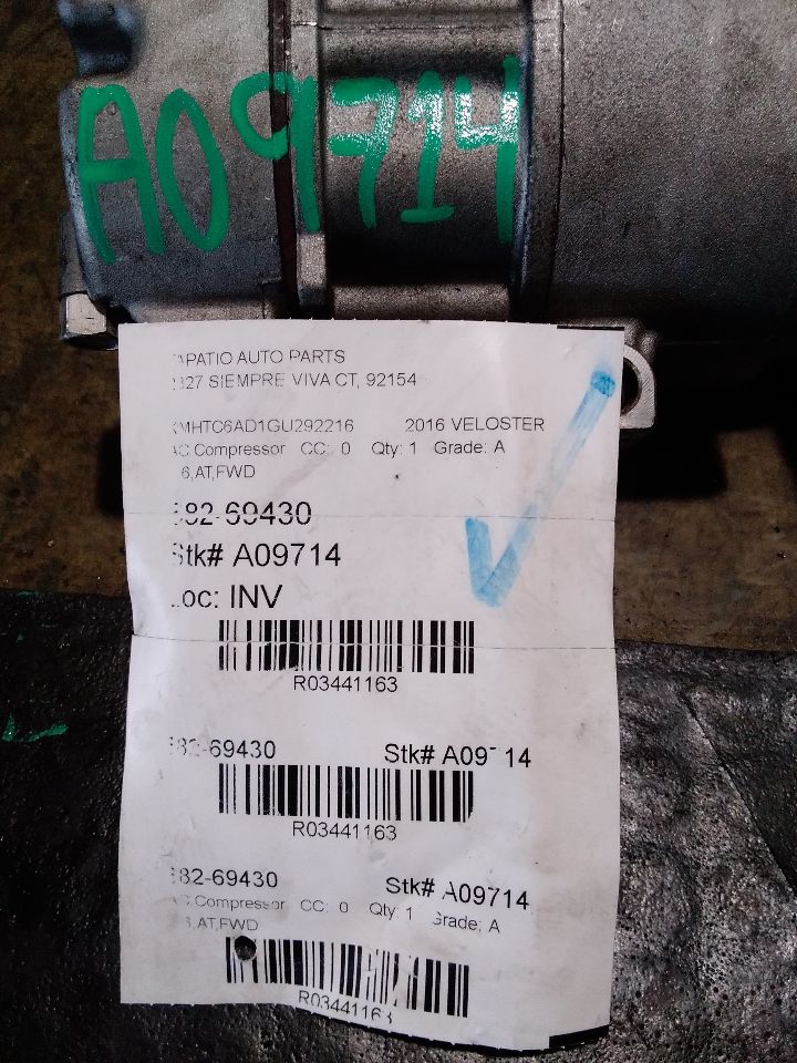 Used 2016 Hyundai VELOSTER AC Compressor - Stock #A09714