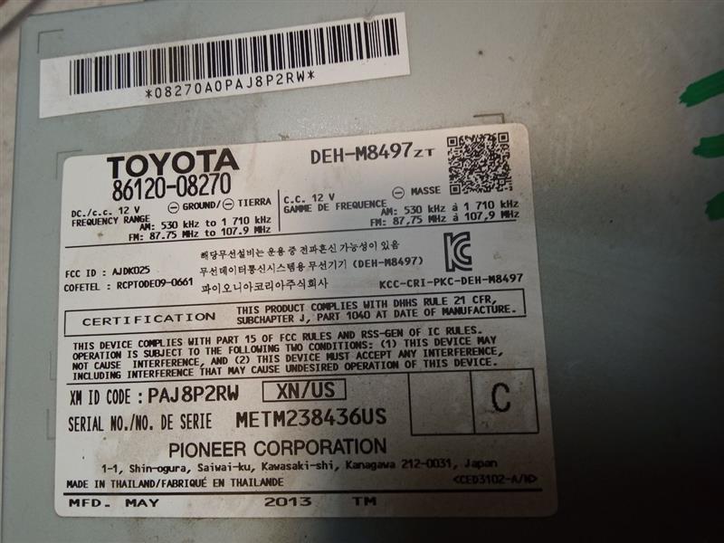 Used 2013 Toyota SIENNA ID P1842 on radio face - Stock #H12564