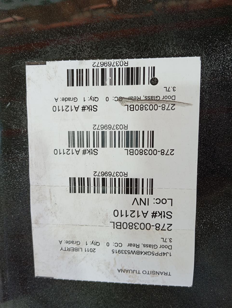 2011 Jeep LIBERTY Door Glass, Rear