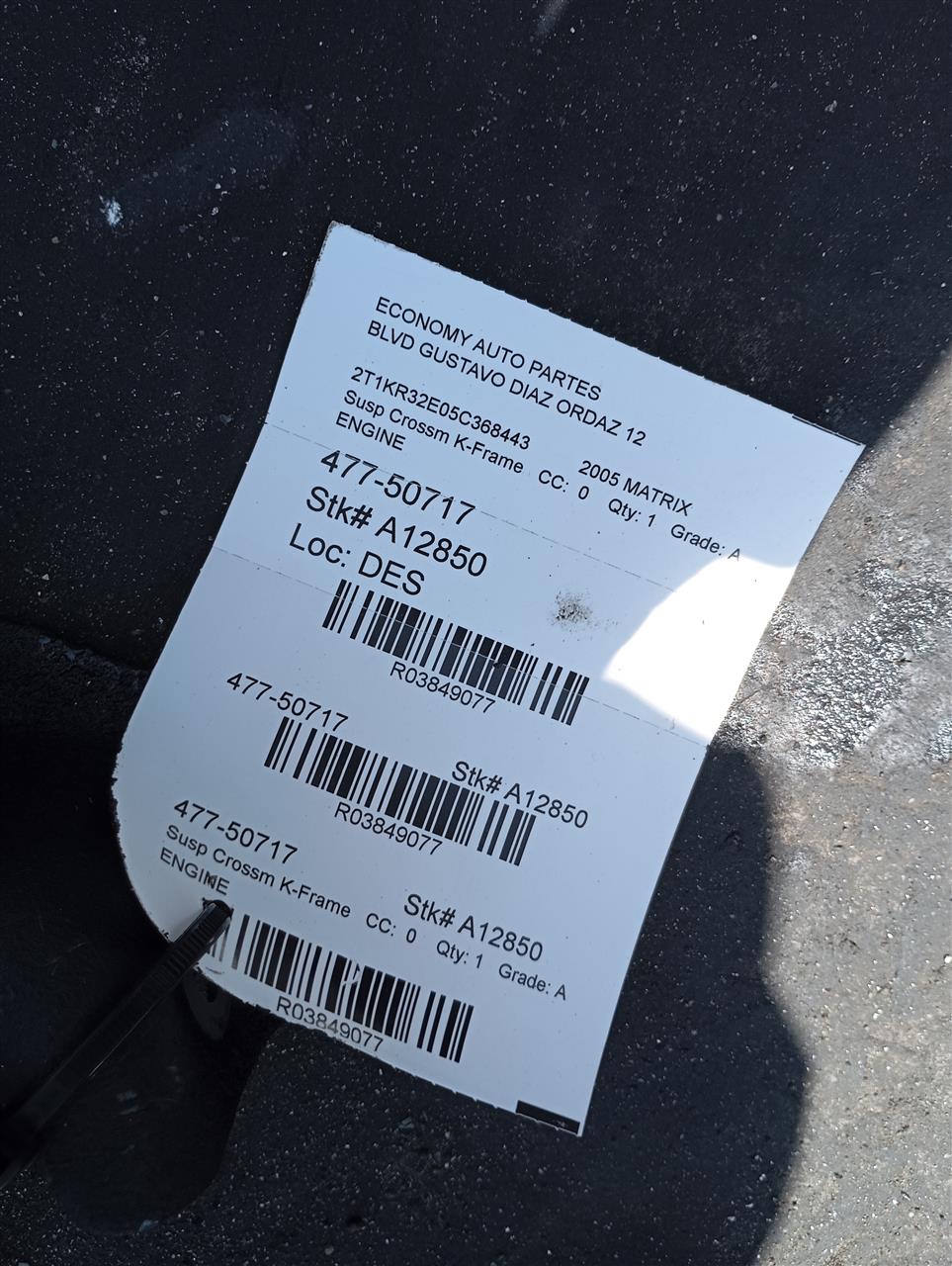 2005 Toyota MATRIX Susp Crossm K-Frame