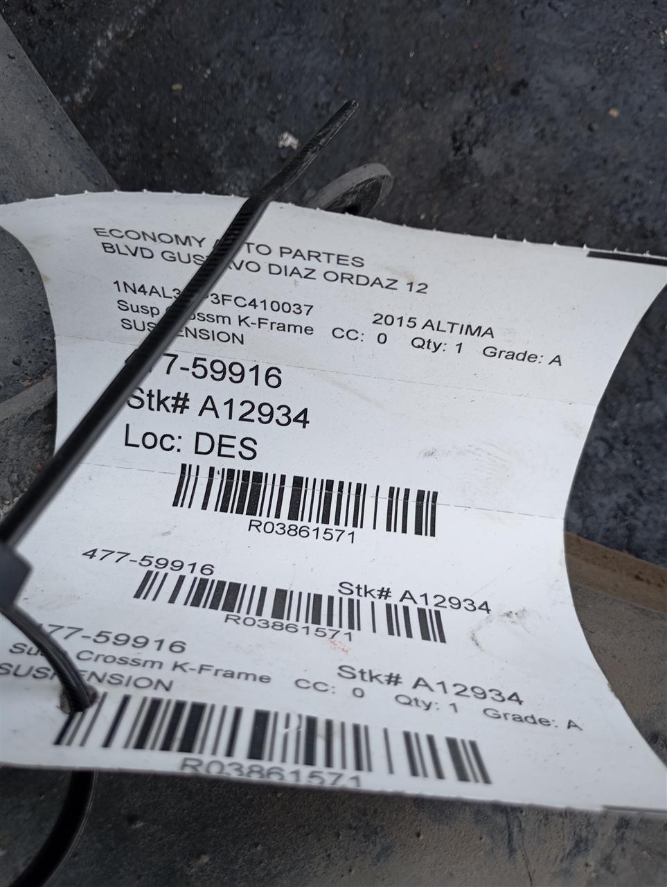 2015 Nissan ALTIMA Susp Crossm K-Frame