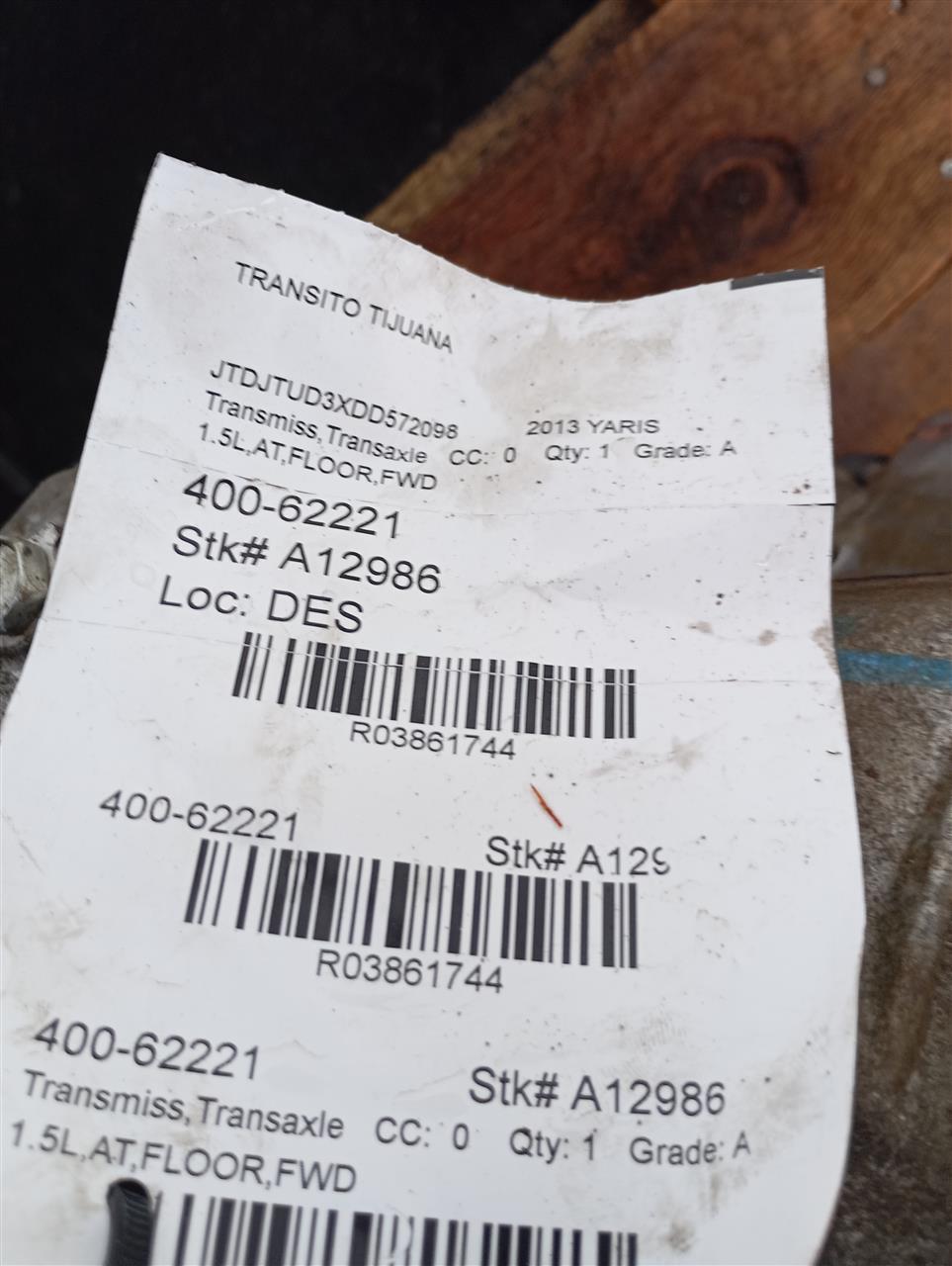 2013 Toyota YARIS Transmiss,Transaxle